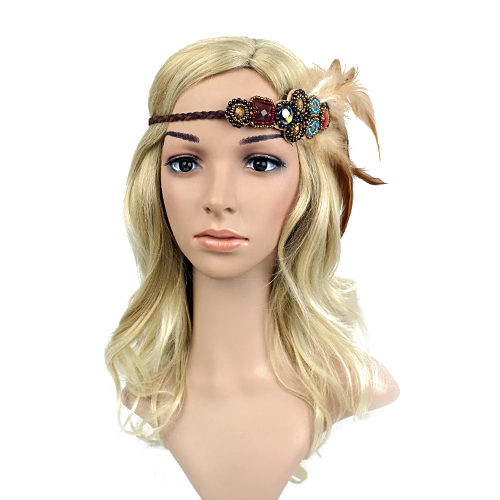 Fashion Vintage Women Beads Feather Rope Hair Band Headband Lucky