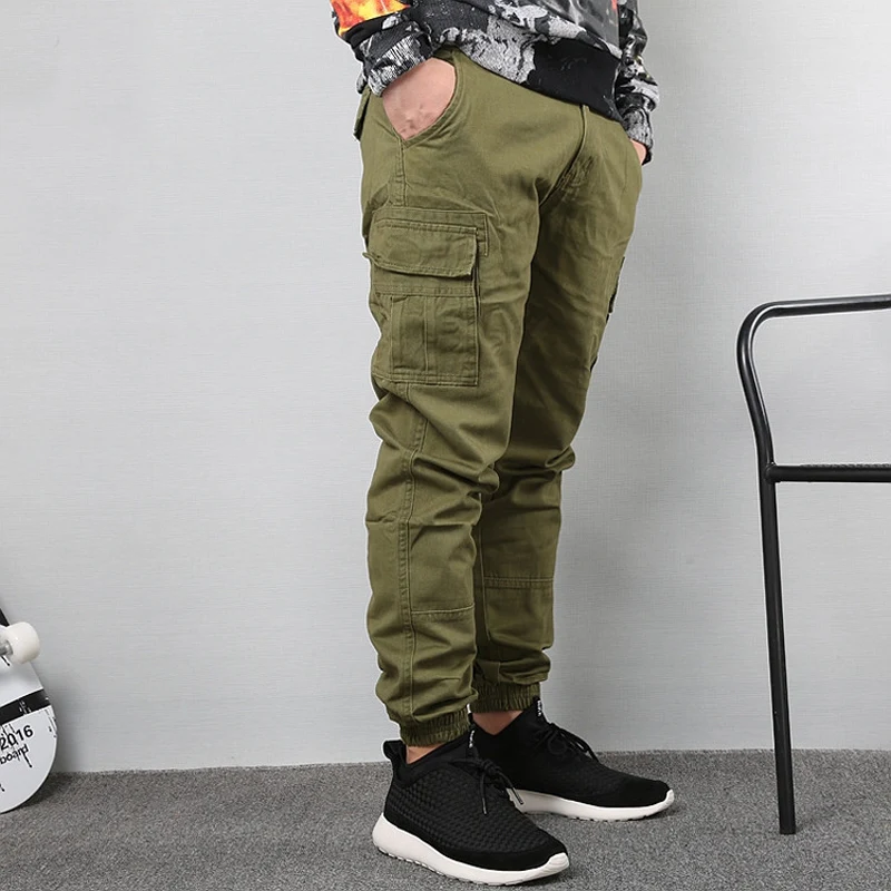 Günstig Japanischen Stil Mode Männer Jeans Hip Hop Jogger Hosen Lose Fit Klassische Große Tasche Cargo Hosen Männer Armee Grün Militär hosen