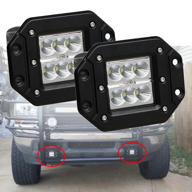 

4 inch 12V 18W Square Floodlight LED Work light Bar Bumper Off Road trucks for SUV 4WD AWD Toyota Tundra/Tacoma/FJ Cruiser