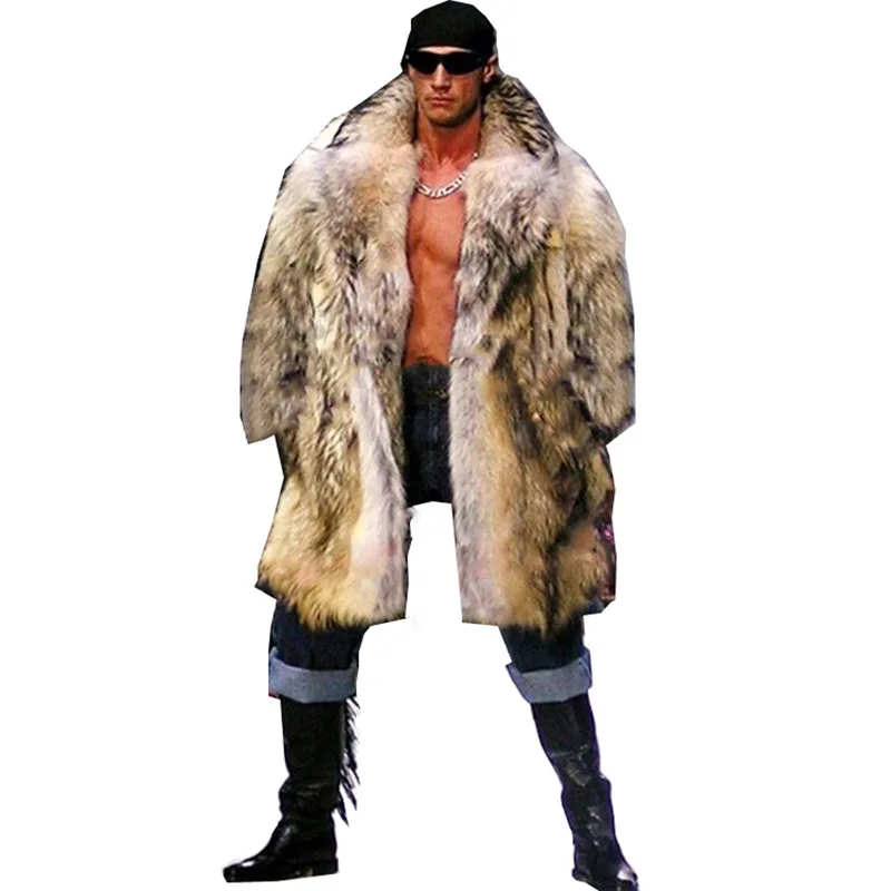 

2019 Winter Men Long Hair Raccoon Fur Coat Faux Fur Outwear Coats Mens Punk Parka Jackets Hombre Fur Overcoat Clothing Plus Size