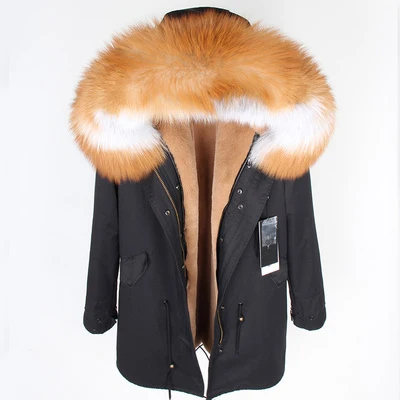 OFTBUY, зимняя женская куртка, большое пальто из натурального меха, парка, воротник из красного лисьего меха, подкладка из искусственного меха, камуфляжная длинная куртка, модная новинка