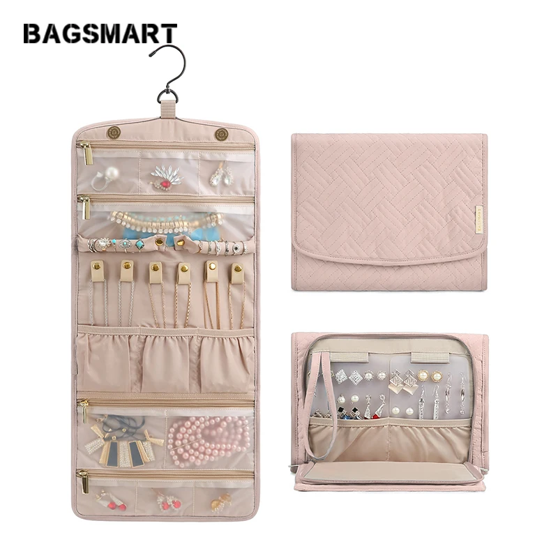 BAGSMART Large Travel Jewelry Rolls Lightweight Women Jewelry Bag Organizer for Jewelry Necklace Holder Earring Ring Storage Bag BAGSMART Large Travel Jewelry Rolls Lightweight Women Jewelry Bag Organizer for Jewelry Necklace Holder Earring Ring Storage Bag