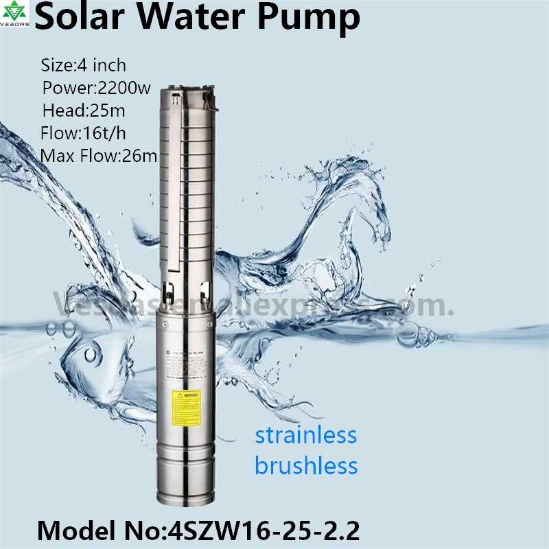 

4Inch 2200W AC220V DC300V with Permanent Magnet Synchronous Motor Flow 16 t/h Head 25m for Farm Deep Well Solar Water Pump