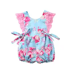 Для маленьких девочек s кружевной комбинезон без рукавов с цветочным рисунком милый комбинезон одежда в загородном стиле новорожденных