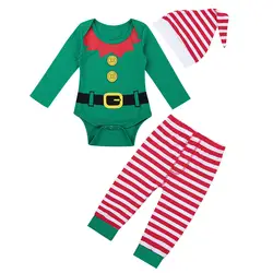 Рождественский Одежда для малышей для младенцев Одежда для малышей мальчиков и девочек комбинезон с длинными рукавами боди в полоску