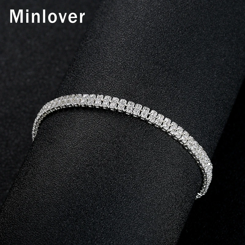 Minlover بسيطة كريستال سحر العروس أساور للنساء الفضة اللون تنس رابط سلسلة أساور أساور مجوهرات الزفاف MSL377