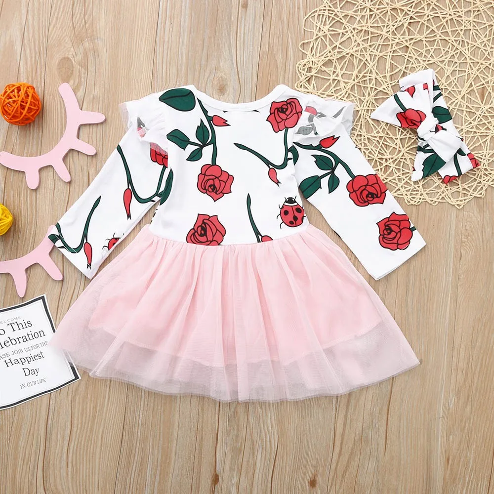 

2018 New Fashion Infant Toddler Baby Girls Boys Children's Clothes Cotton Princess Floral Knee-Length Outfits Clothes