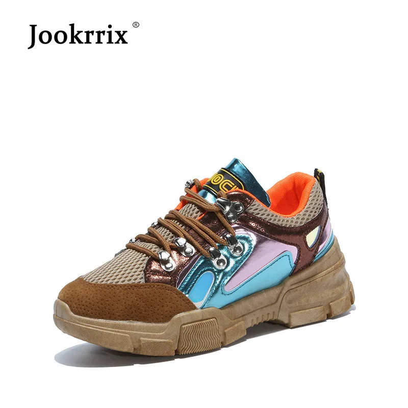 

Jookrrix Autumn Fashion Brand Lady Casual Mesh Shoes Women Platform Sneakers Shoe Patchwork Cross-tied Breathable Thick Soled