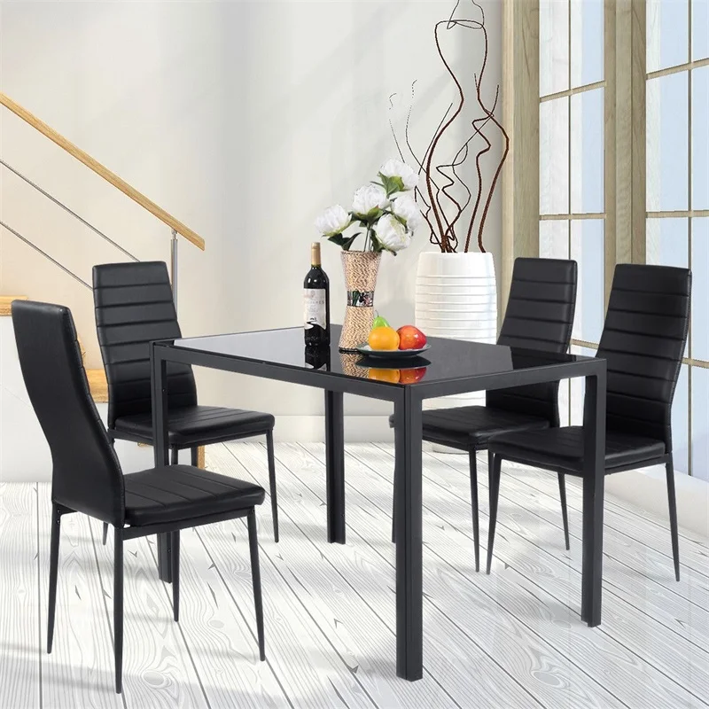 5 Pieces Metal Frame And Gl Tabletop Dining Set Gl Tabletop Dining Set