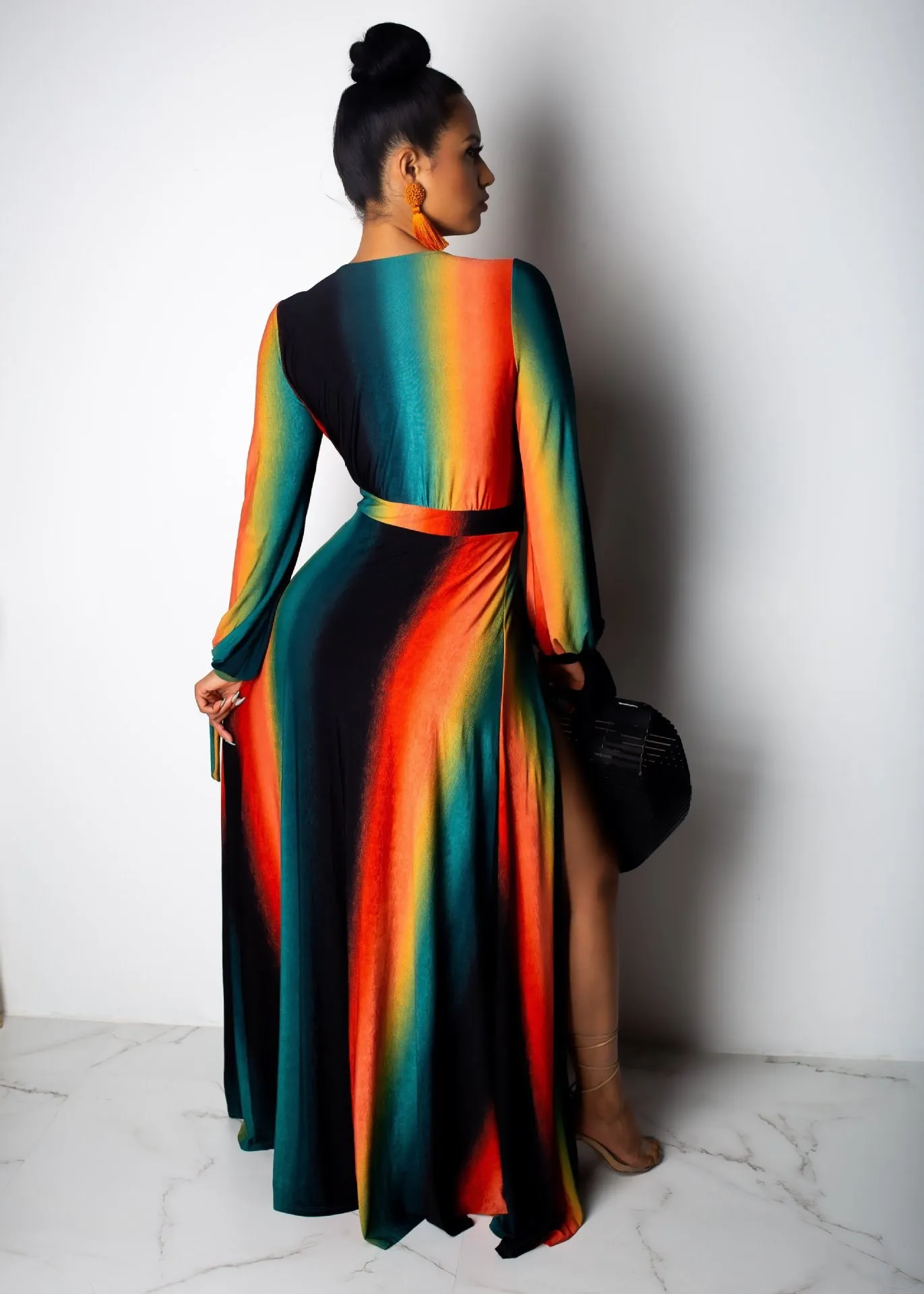 

2019 Women Fashion Boho Long Maxi Dress Girl Striped Summer Beach Dresses Colorful Rainbow Vintage Splits Dress Vestido