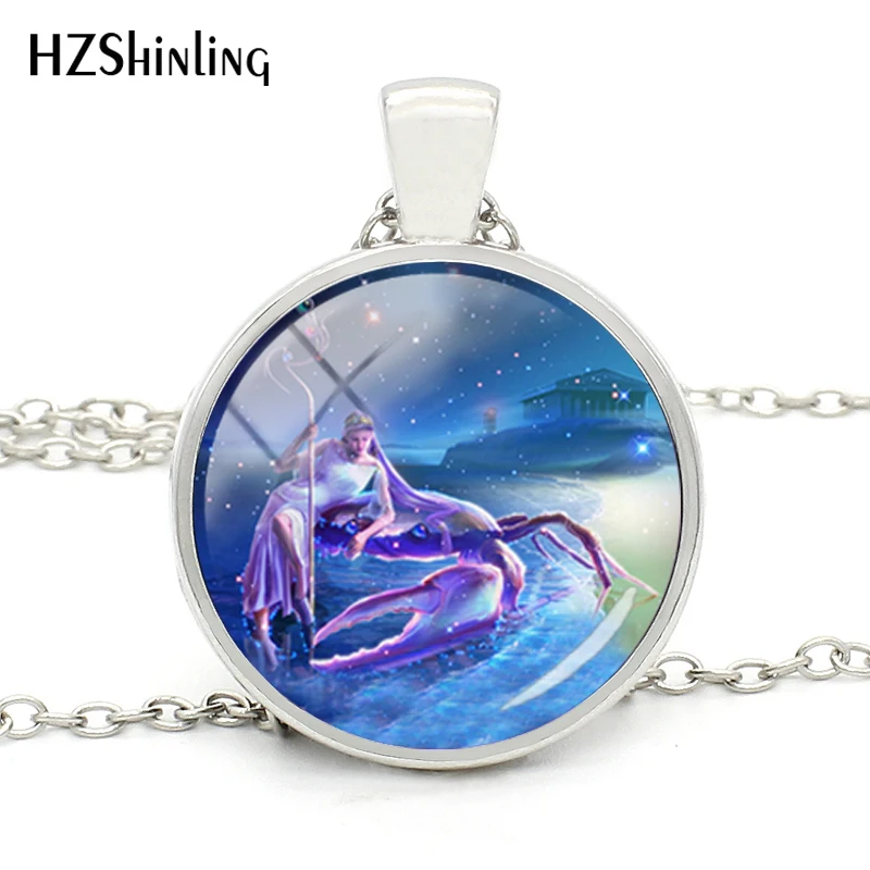 

2018 New Fashion Silver Chain Sagittarius Necklace Silver Pendant Zodiac Sign Jewelry Glass Dome Necklaces Jewelry
