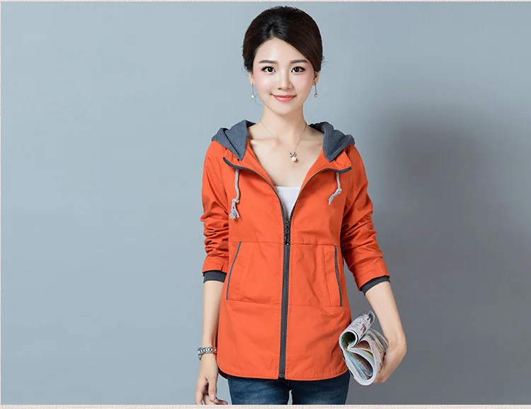 Женская куртка пальто Весна Осень хлопок ветровка женская с капюшоном на молнии Короткая куртка размера плюс 4XL одежда для матери YAGENZ340 - Цвет: Orange