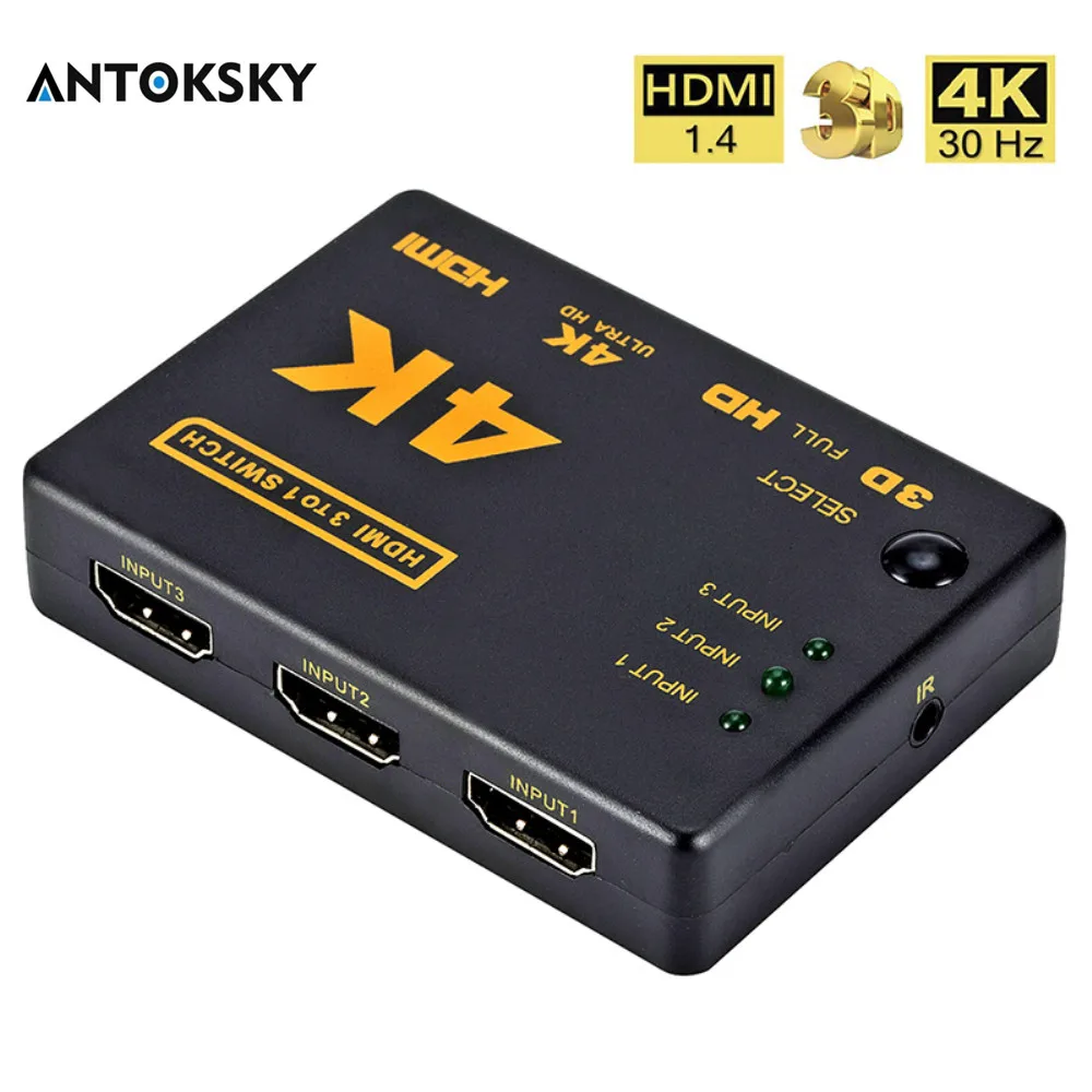 

Antoksky Mini HDMI Switcher 4K HD1080P 3 5 Port HDMI Switch Selector Splitter +Hub IR Remote Controller For HDTV DVD TV BOX Z2