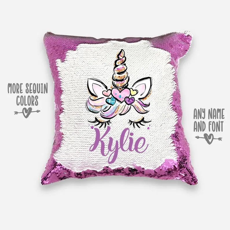 

PERSONALIZED Unicorn Pillowcase Mermaid Pillow Reverse Sequin Custom reversible sequins pillow cover