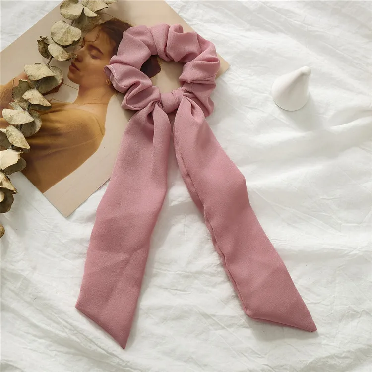 Корейский женский полосатый шарф для волос резинки для волос конский хвост держатель Твердые банты ленты для волос девушки летние эластичные аксессуары, ленты для волос - Цвет: A-6 Pink