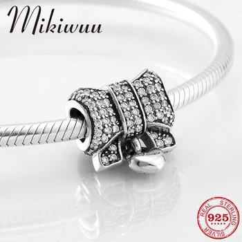 

925 Sterling Silver bow-knot heart crystal zircon Charms Beads Jewelry making Fit Original Pandora women Bracelet Accessories