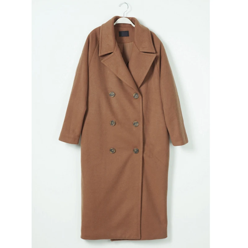Новое поступление, шерстяное зимнее пальто, верхняя одежда, женское длинное пальто с отложным воротником, утепленное теплое кашемировое шерстяное пальто g9268 - Цвет: thick lining brown