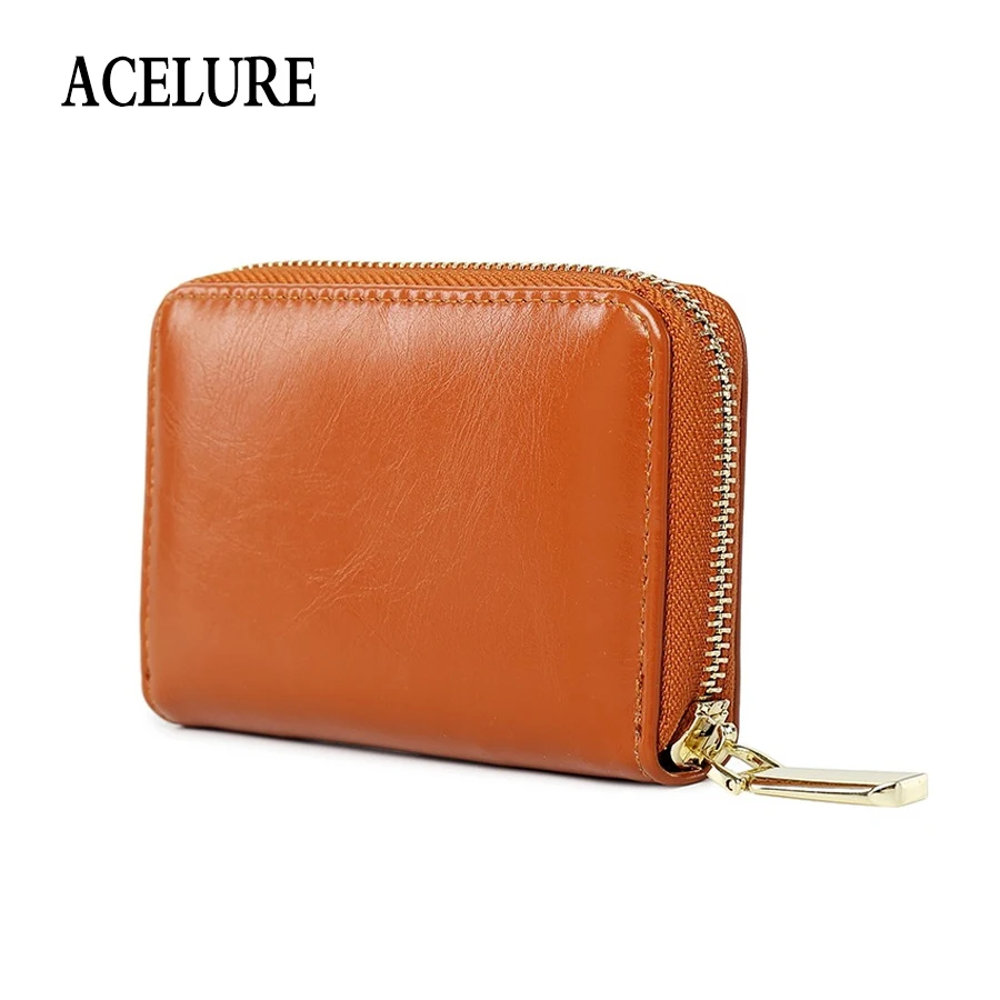 

ACELURE Simple Style Female Small Wallets With Card Holder Solid Oil Wax Pu Leather Women Purse Ladies Cute Convenient Money Bag