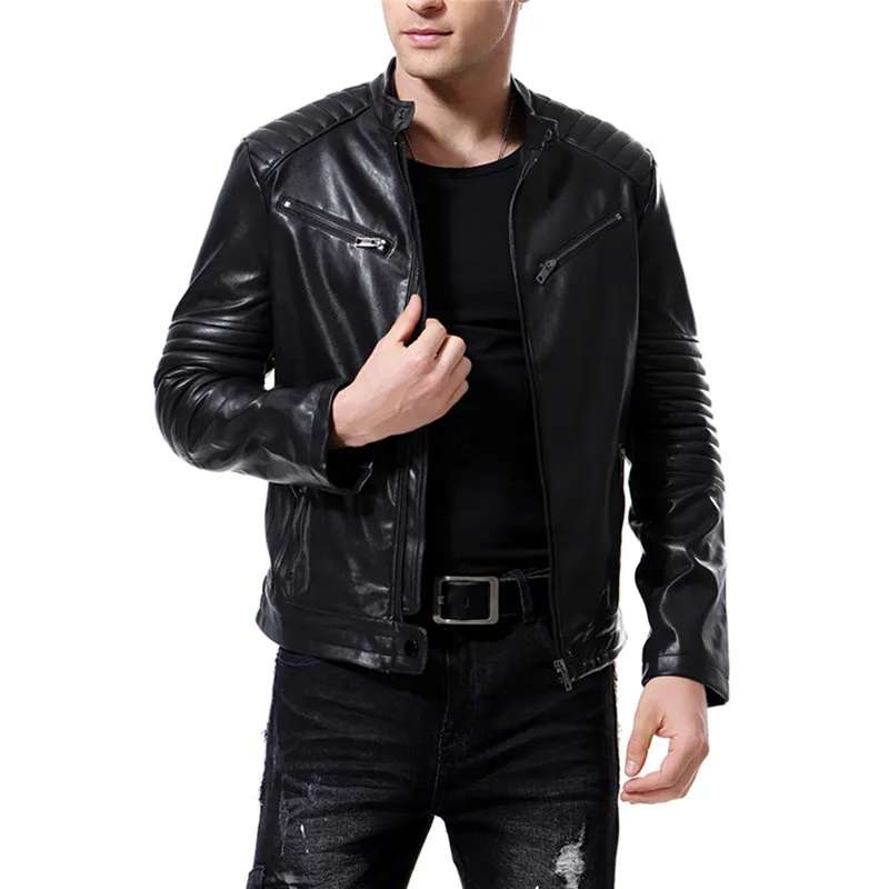 Новинка года для мужчин's iocompull кожа Красивый кожаная куртка мульти-карман на молнии тенденция большой размеры M-4XL 5XL мужская одежда