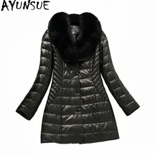 Ayunsue зима теплая лиса меховой воротник Кожаные куртки Для женщин дубленка Feamle тонкий Подпушка куртки jaqueta couro wxf274