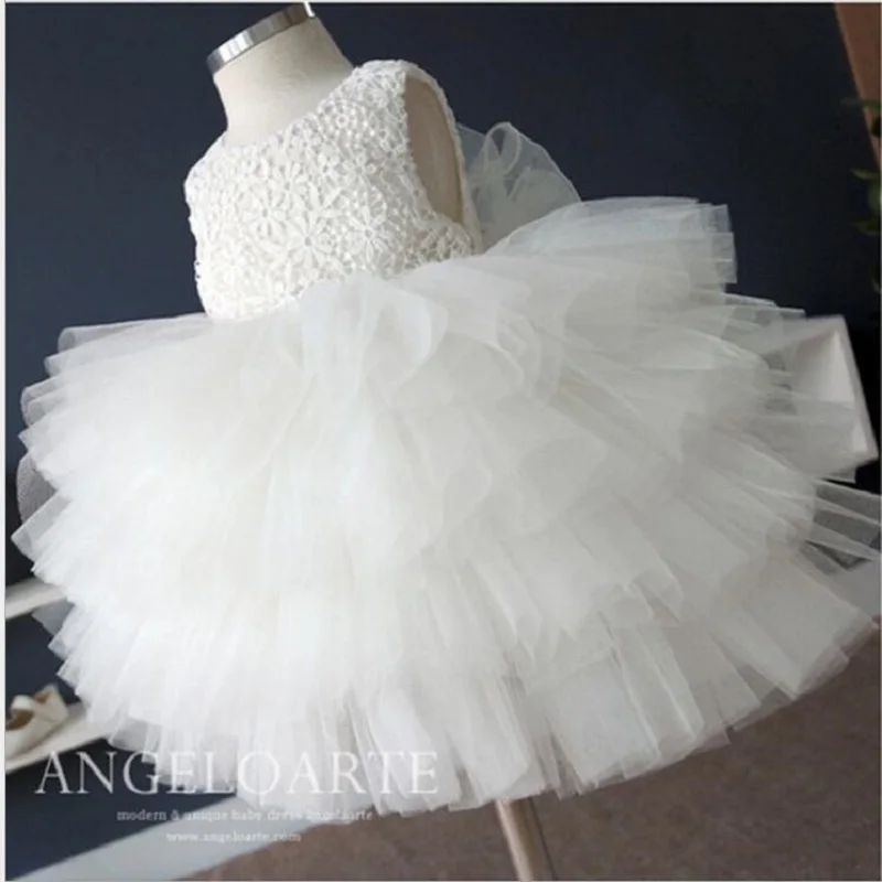 

High quality Baby New-Born Dresses Lace Tulle elegant Girl Dress Little Princess Dress Flowers Girls Clothes for Wedding Party