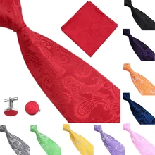 Новинка, мужской галстук, Свадебный галстук, наборы, Пейсли, жаккардовый узор, Hanky, запонки, черный, красный, фиолетовый, Gravatas, мужские галстуки для костюма для мужчин, 3JT