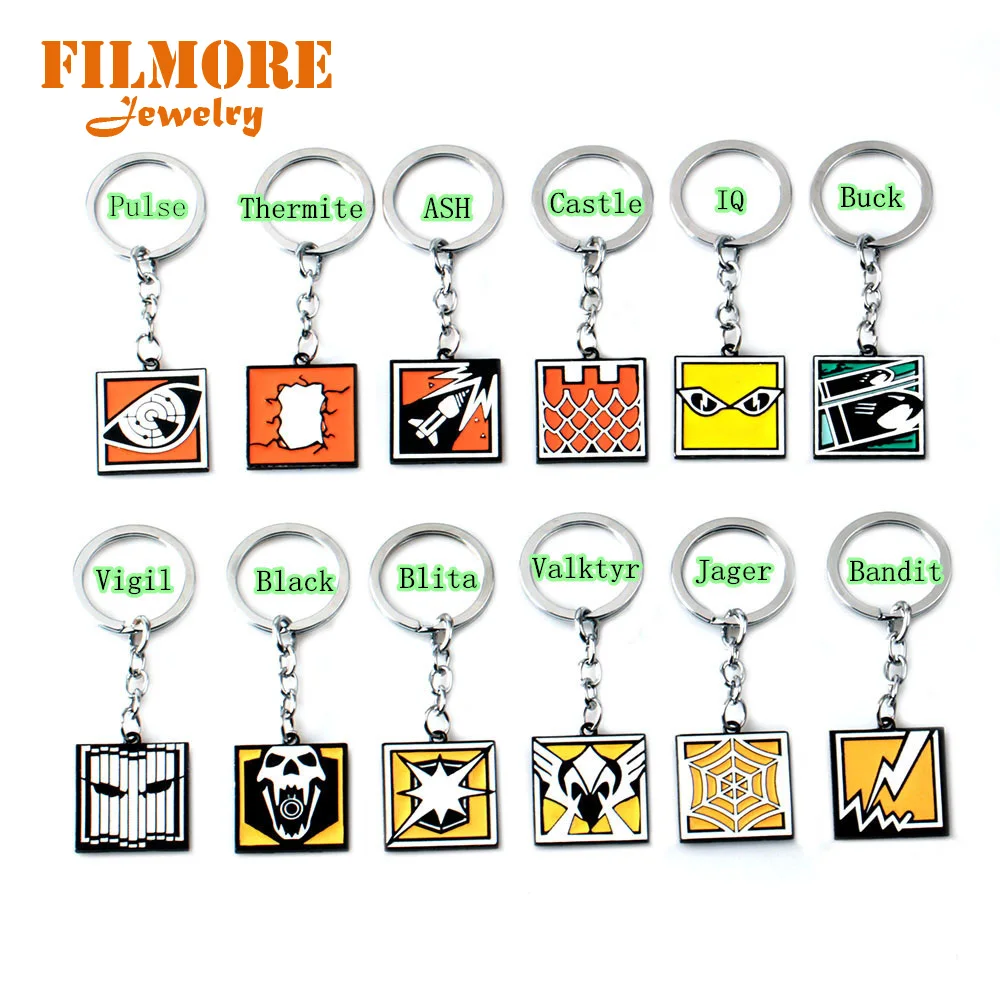 

New 12 Models Game Rainbow Six Siege Keychain Metal Tom Clancy Necklaces & Pendants Souvenir Kolye Collares Men Gift 2018