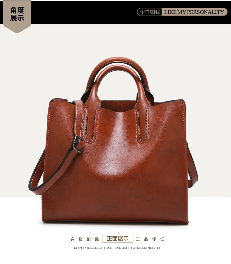 KLY 100% Genuine leather Women handbags 2018 New handbags Cross-border goods Simple handbag Ms. Briefcase Shoulder Messenger -