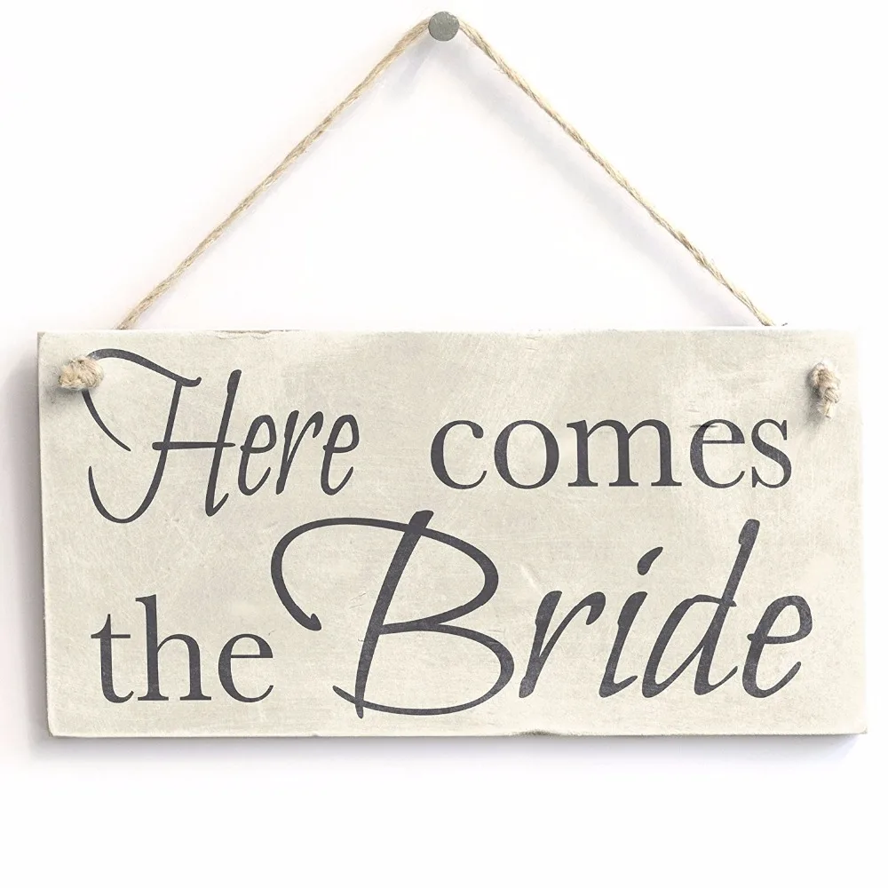Meijiafei Here Comes The Bride Wedding Accessory PVC Sign Decoration 10x5
