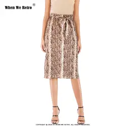 2019 для женщин Стильный Леопардовый юбка змея faldas mujer шнурок галстук эластичный пояс повседневное до середины икры юбки для