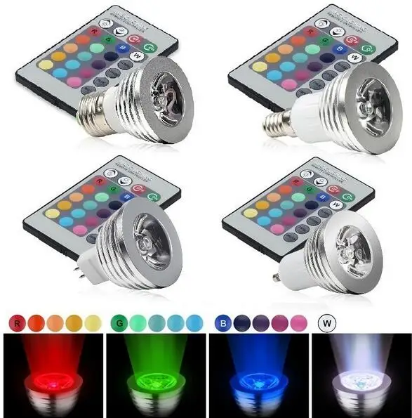 

6W E27 RGB LED Bulb Lampada 85V-265V 110V 220V 16 Colors Dimmable MR16 GU5.3 E14 Led Lamp Light Spotlight 12V +Remote Controller