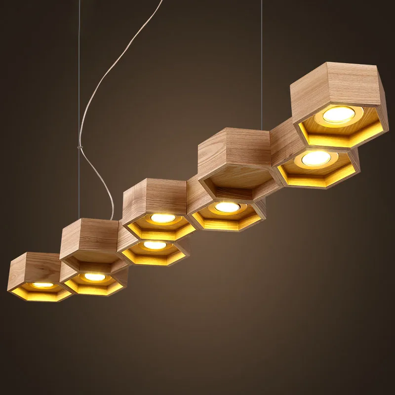 

Modern LED Pendant Lights Honeycomb Original Solid Wood Art Pendant Lamp For Dining Room Living Room Home Luminaire PA0143