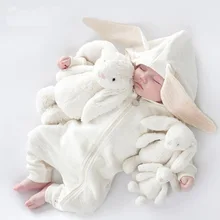 Зимний детский комбинезон, теплый кролик длинное ухо, Детский комбинезон хлопчатобумажный комбинезон, Одежда для новорожденных мальчиков и девочек, одежда с капюшоном