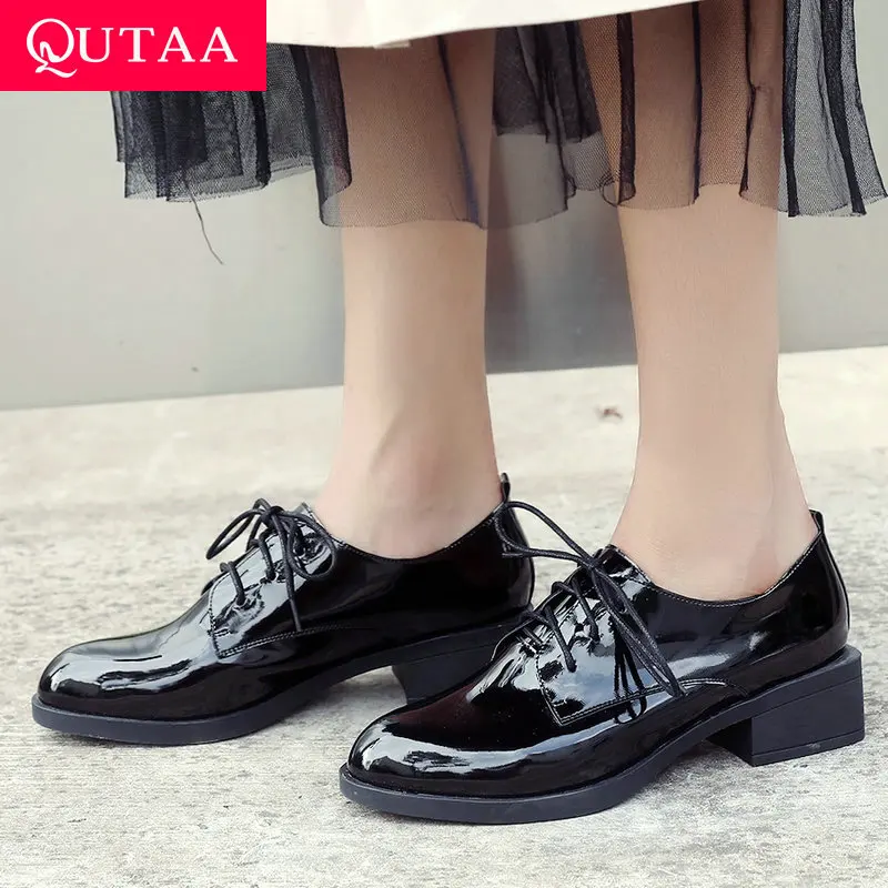 

QUTAA 2019 Women Shoes Platform Women Pumps Lace Up All Match Pu Leather Lace Up Shallow Shoes Ladies Pumps Size 34-43