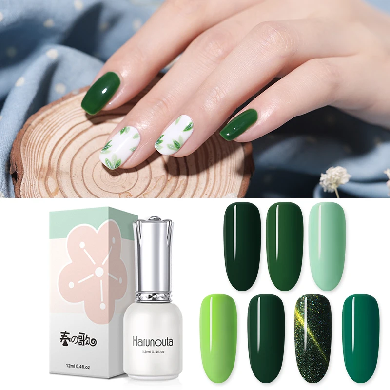 

Harunouta 12ml Verdancy Series Gel Polish 3D Magnetic Shining Green Colors Nail Art Soak Off UV Gel Polish Manicure Varnish