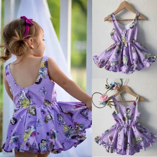 

2018 Toddler Baby Kids Girl Cotton Cartoon Princess Sleeveless Dress Clothes Summer Purple Dress