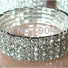 24 шт./партия,, модные серебряные браслеты с четырьмя рядами, прозрачные браслеты с горным хрусталем, браслет B11055