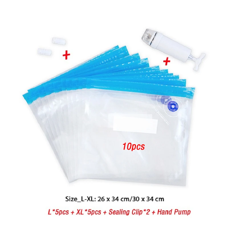 Многоразовые вакуумные пакеты для хранения пищевых продуктов ручной насос пластиковый вакуумный упаковщик Sous Vide сумки - Цвет: L-XL