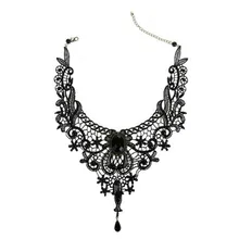 Колье, женское Ювелирное колье, эффектное ожерелье, Черное кружево, женское колье, массивное, модное,, Брендовое, роскошное