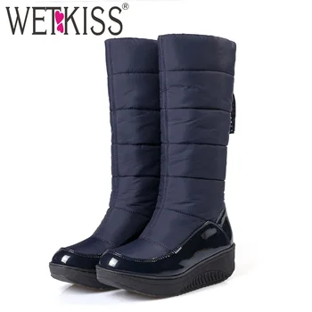 

WETKISS Down Cotton Winter Snow Women Boots 2018 New Platform Boots Mid Calf Warm Footwear Fashion Cleated Ladies Shoes Big Size