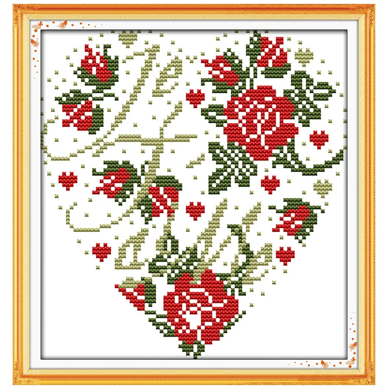 Heart shaped roses Patterns Counted Cross Stitch 11CT 14CT Cross Stitch