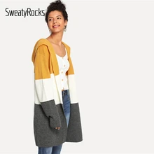 SweatyRocks, много цветов, открытый перед, цвет блока, с капюшоном, длинный кардиган, новинка, осенняя Женская Повседневная Верхняя одежда с длинным рукавом