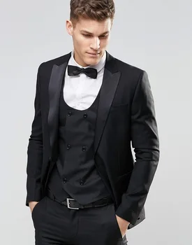 

New black men's three-piece suit (coat + pants + vest) men's suit wedding new Lang tuxedo ball best dress