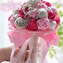 Горячая распродажа белые цвета слоновой кости розовые Искусственные Свадебные букеты цветок ручной работы горный хрусталь подружки невесты кристалл Свадебные букеты