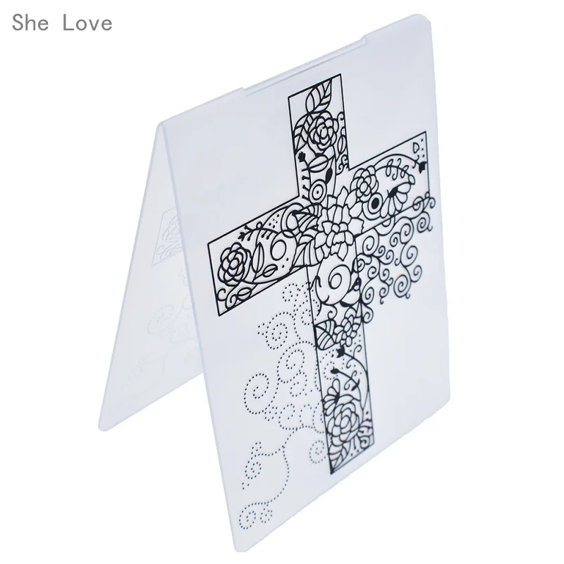 

She Love Cross Flower Vine Plastic Embossing Folder Template for Scrapbook Photo Album Christmas Card Cutting Die Template Decor