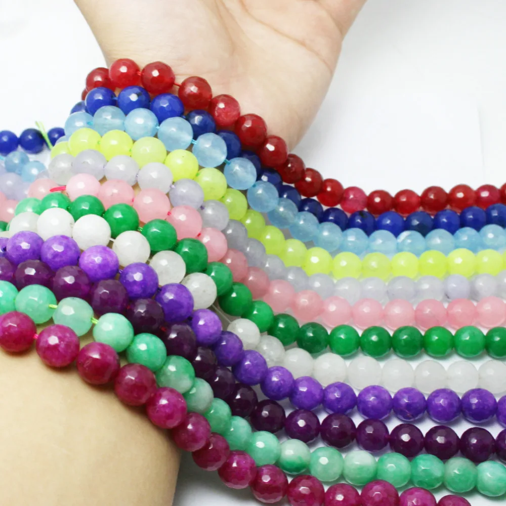 

37pcs Faceted Jades Jaspers Natural Stone Beads 10mm Round Loose Spacer Beads For Jewelry Making DIY Bracelet & Necklace