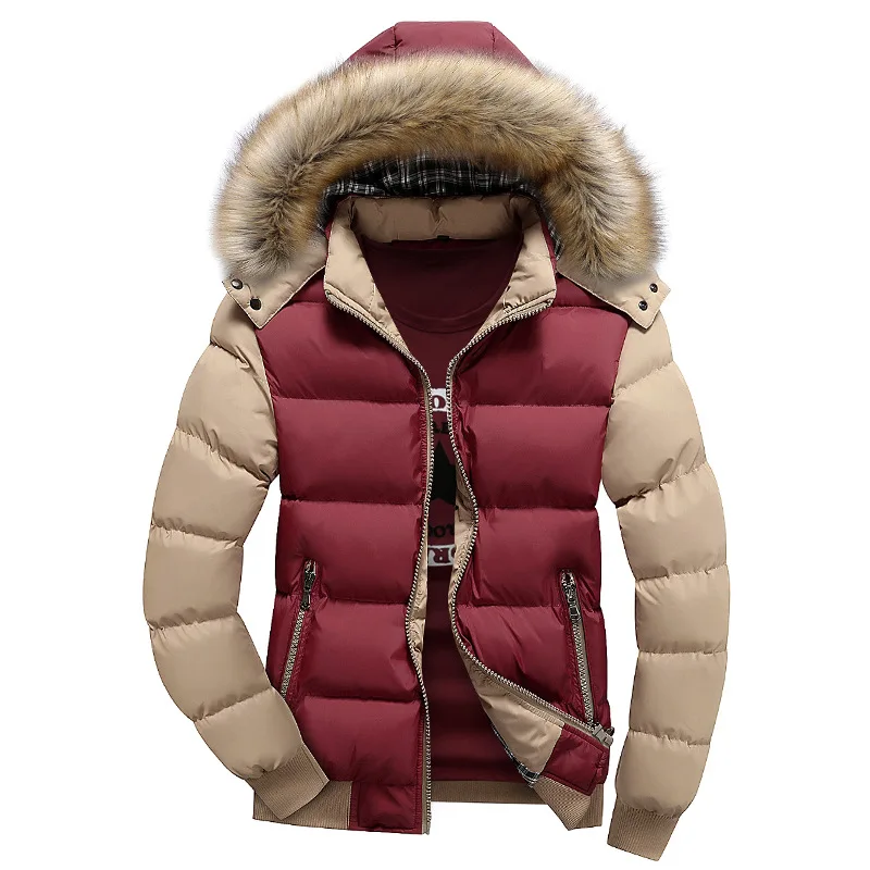 New Men's Winter Jackets 5XL Thick Hooded Fur Collar Parka Men Coats Casual Padded Mens Jackets Male Brand Clothing BF079 - Цвет: Red khaki