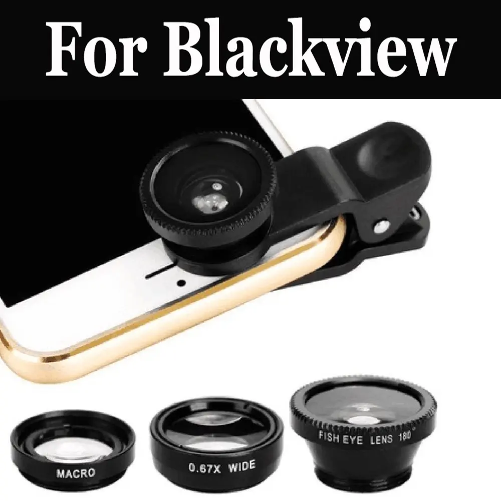 

3in1 Clip On Fisheye Camera Lens+Wide Angle+Macro Cell Phone For Blackview R6 Lite P6000 P2 Lite BV7000 Pro A20 S6 BV9600 Pro