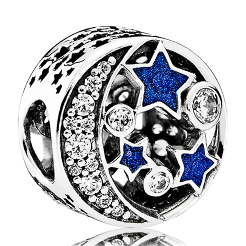 Подходит к оригинальному браслету Pandora из бисера, женский шарм, сделай сам, ювелирное изделие, 925 серебро, синий стиль, звезда, Рождественская бабочка, Луна, снежинка из бисера - Цвет: X043