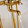 Uythner Gold Floor Mounted Tub Sink Faucet Dual Handle Bathroom Bath Shower Set Freestanding Bathtub Mixer Tap with Handshower 5